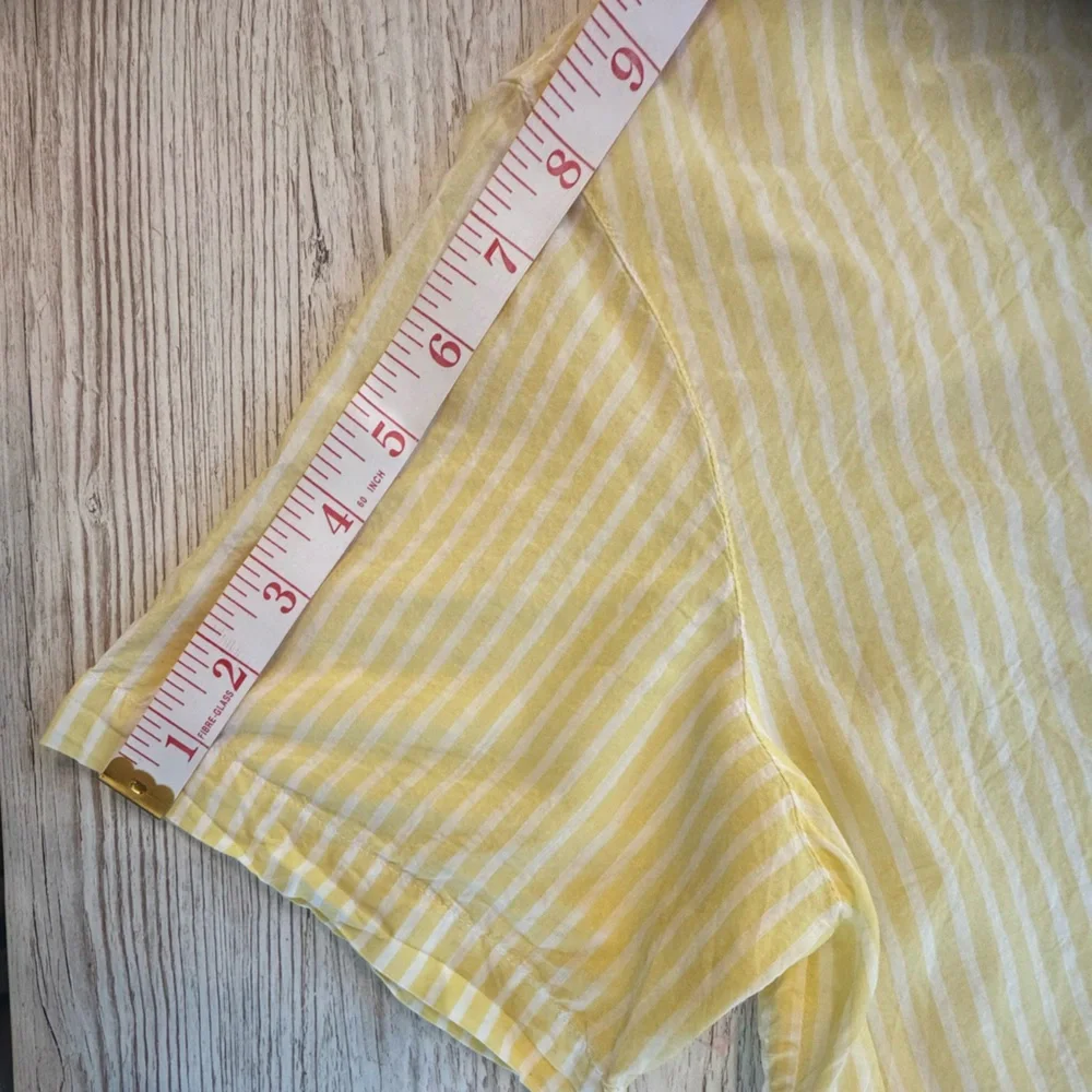 Lafayette 148 Top Yellow/White Striped Short Sleeve Button Down Shirt L - Picture 7 of 9